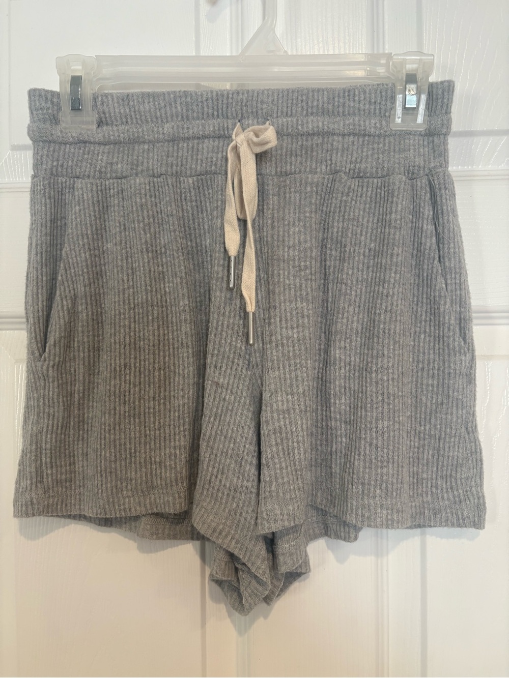 Women's Ribbed Knit Gray Bermuda Shorts with Drawstring